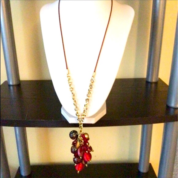 Firstmeet. NWT. Long Burgundy Gold Necklace. - Picture 3 of 15